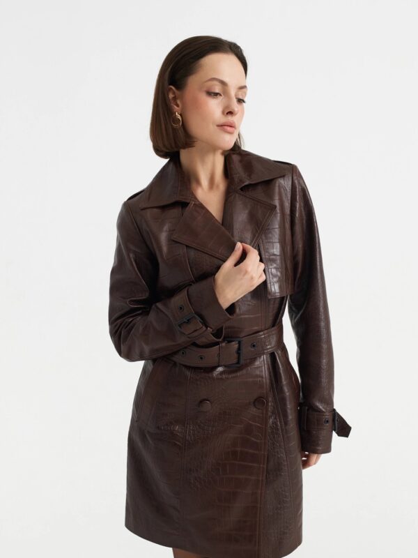 MIRAGE – Crocodile Texture Leather Trench Coat