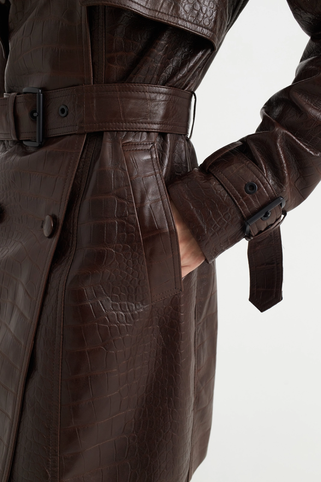 MIRAGE – Crocodile Texture Leather Trench Coat