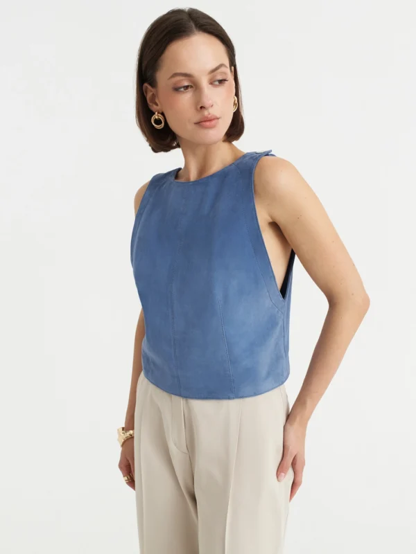 LINE SHELL – Sleeveless Lamb Suede Top