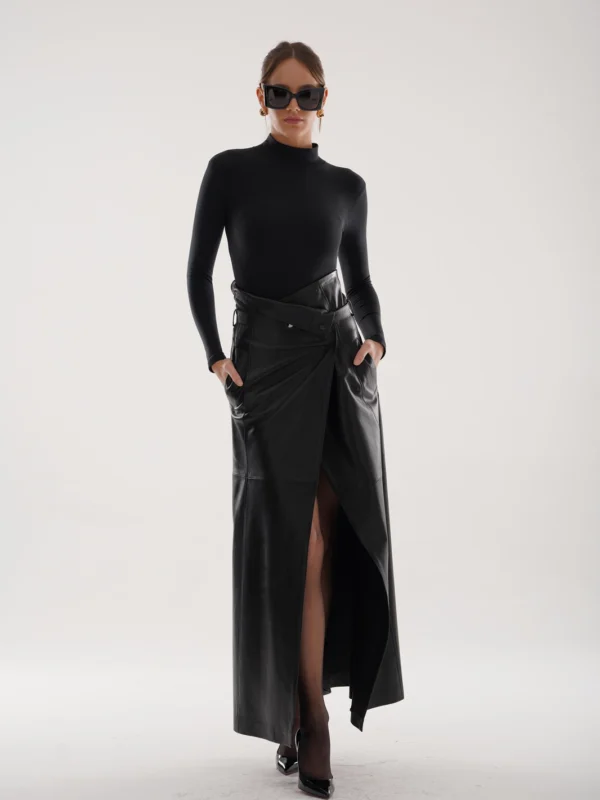 LUSTRE – High-Waisted Leather Skirt