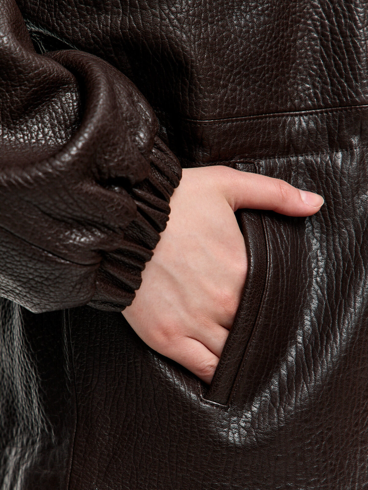 OMEN – Belden Büzgülü Oversize Deri Mont