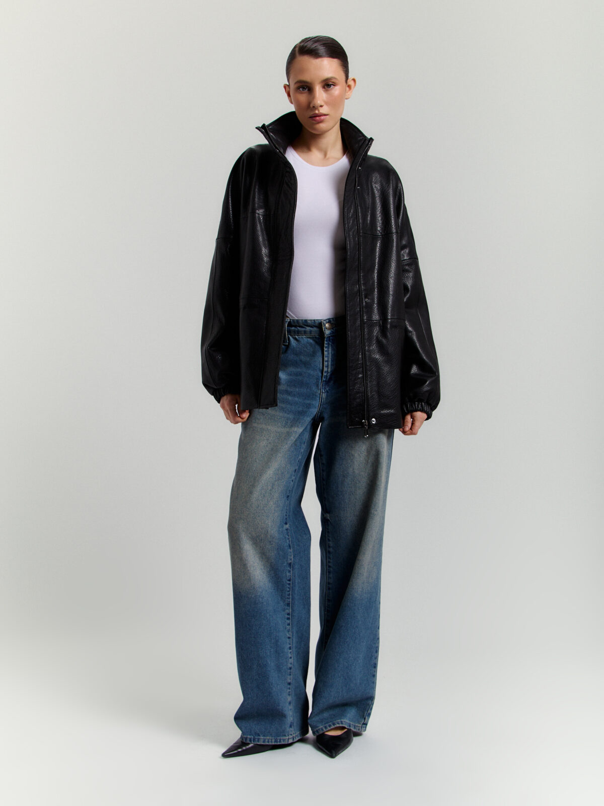 OMEN – Belden Büzgülü Oversize Deri Mont