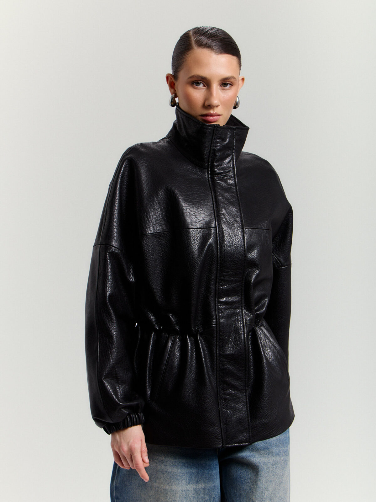 OMEN – Belden Büzgülü Oversize Deri Mont